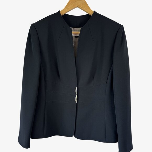 Tahari ASL Size 14P Petite Blazer Jacket Dark Navy Career Business - Picture 1 of 8